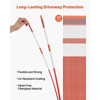 50 pcs. reflective driveway markers 5/16" diameter 60 inch snow pegs reflectors