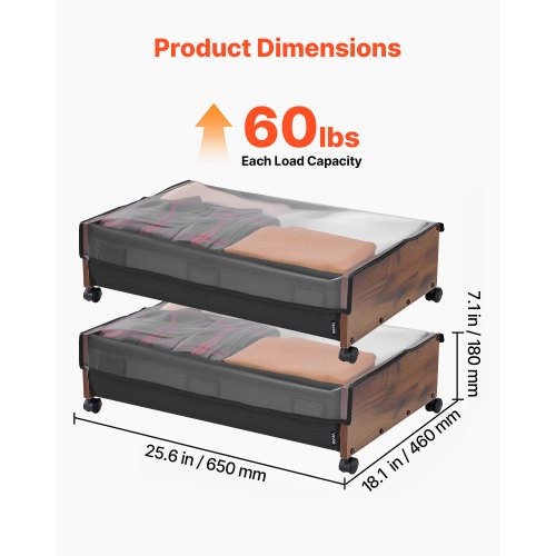 Förvaring under sängen med hjul 25,6x18,1x7,1 i rullande förvaringsväskor, 2-pack