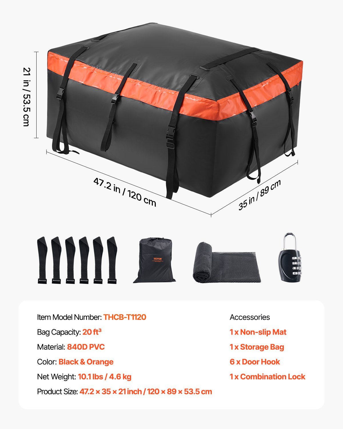 Car Rooftop Cargo Carrier Bag 20 Kubikfot 840D PVC Car Roof Bagageväska