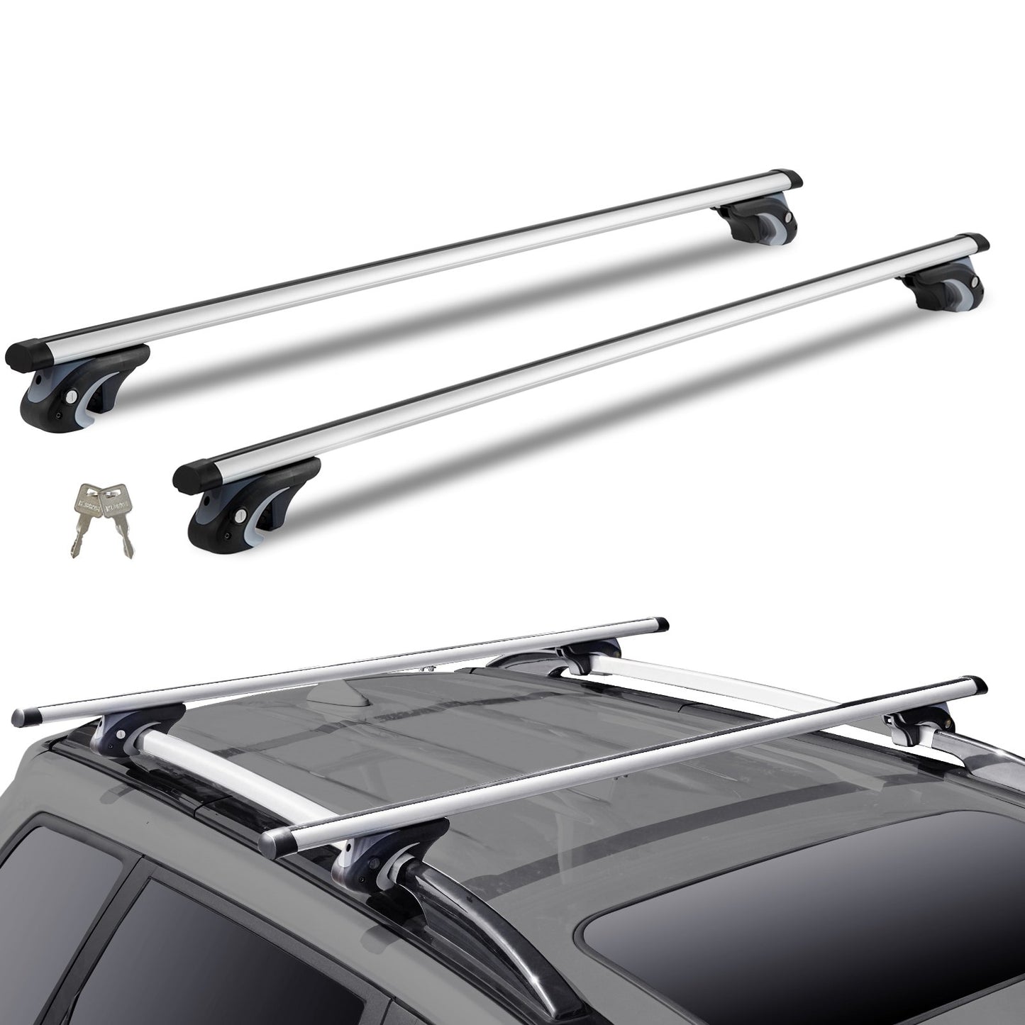 Universal takräcke tvärstag, 54" aluminium takräcke tvärbalkar, Passar befintliga upphöjda sidoskena med mellanrum, 200 lbs lastkapacitet, justerbara tvärbalkar med lås, för stadsjeepar, sedaner och skåpbilar