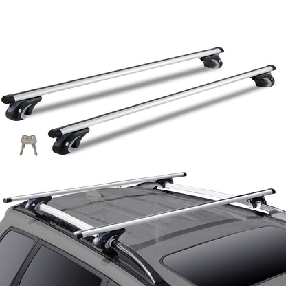 Universal takräcke tvärstag, 54" aluminium takräcke tvärbalkar, Passar befintliga upphöjda sidoskena med mellanrum, 200 lbs lastkapacitet, justerbara tvärbalkar med lås, för stadsjeepar, sedaner och skåpbilar