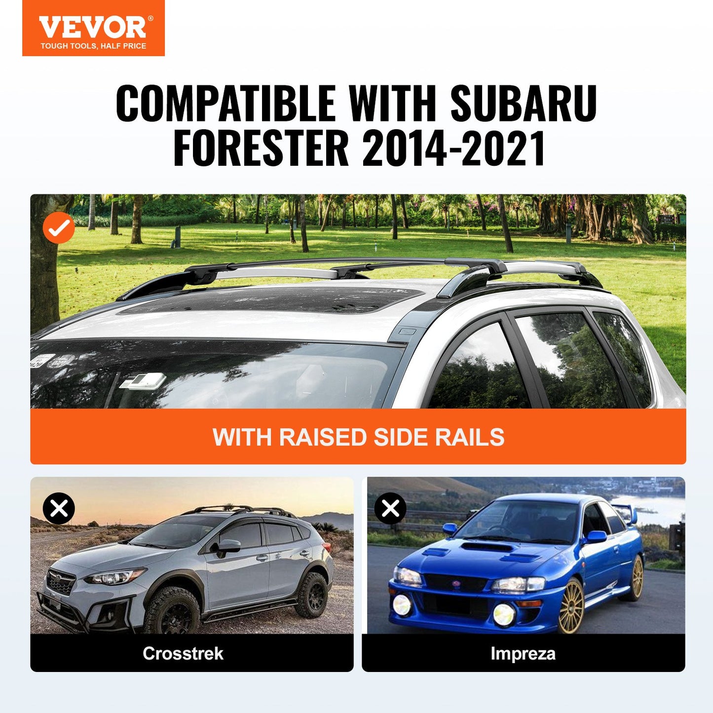 Takräcke med lås, passande för 2014-2022 Subaru Forester med förhöjda sidoskenor, 200 lbs lastkapacitet, aluminium tvärbalkar med lås, för lastbärarväska på taket Bagage kajakcykel
