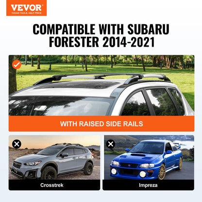 Takräcke med lås, passande för 2014-2022 Subaru Forester med förhöjda sidoskenor, 200 lbs lastkapacitet, aluminium tvärbalkar med lås, för lastbärarväska på taket Bagage kajakcykel