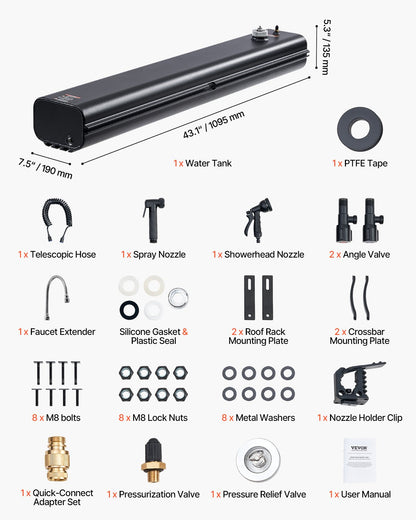 4.5 Gal Roof Rack Water Tank Portable Water Tank with Splash Guard Panel