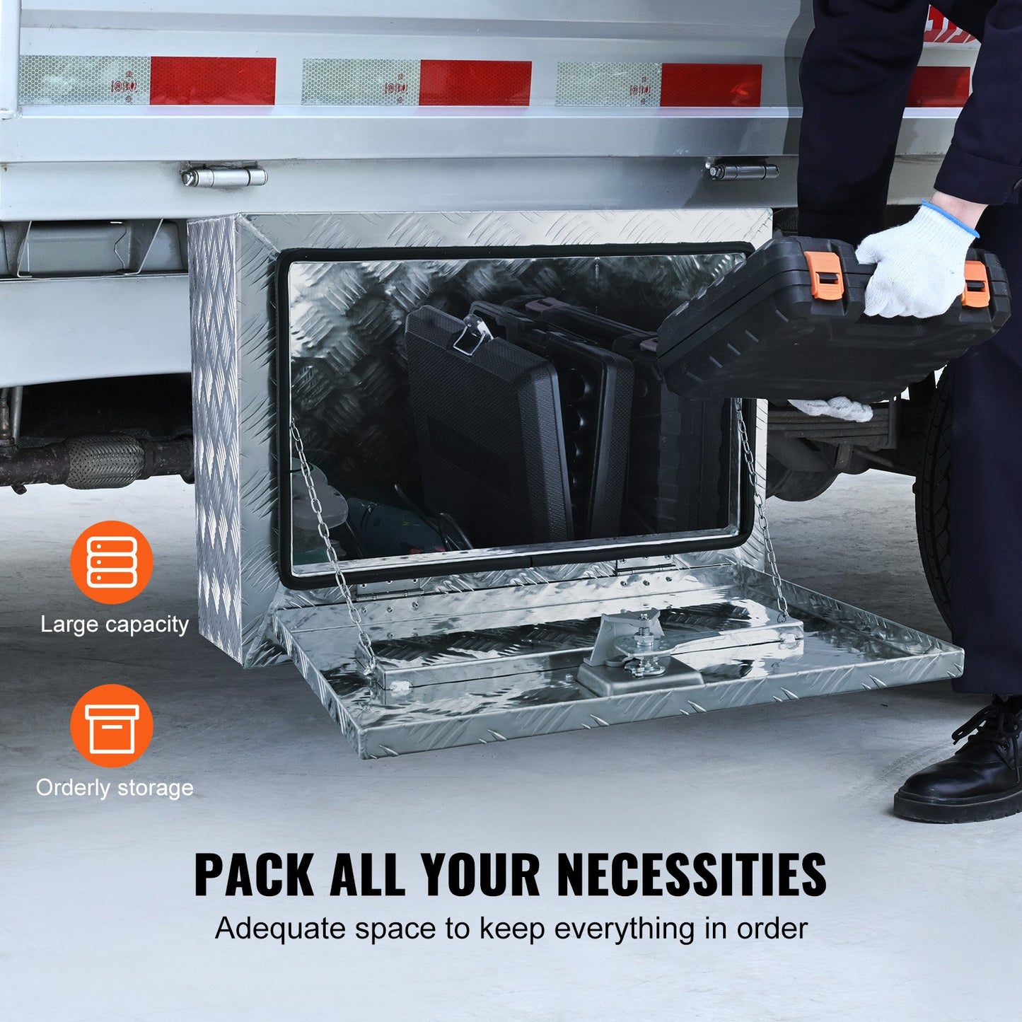 Unterwagen-LKW-Box, 24" x 14" x 16" Pickup-Aufbewahrungsbox, robuster Werkzeugkasten aus Aluminium mit Diamantplatte und Schloss und Schlüssel, wasserdichte Anhänger-Aufbewahrungsbox mit T-Griff-Verriegelung für LKW, Transporter, Anhänger