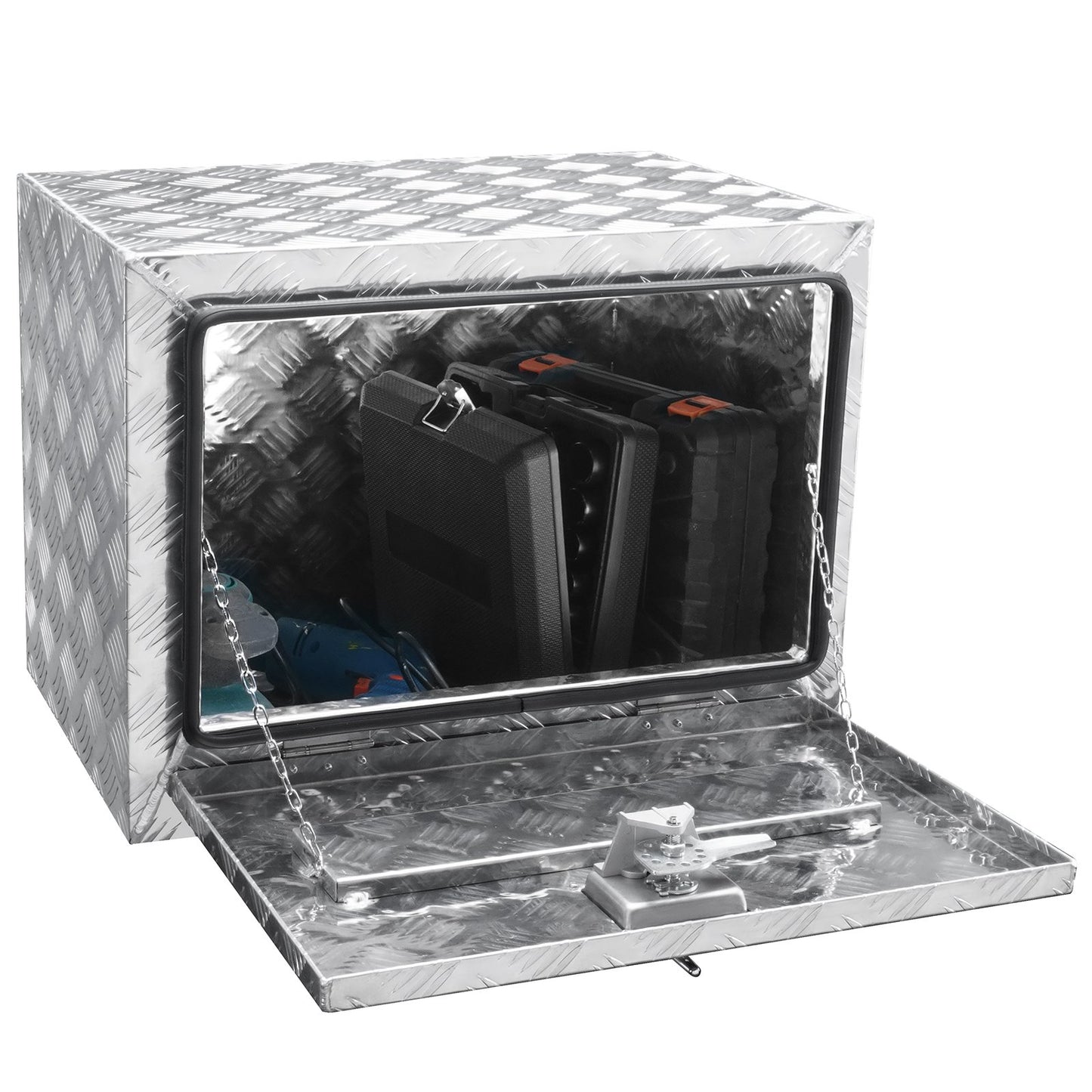 Unterwagen-LKW-Box, 24" x 14" x 16" Pickup-Aufbewahrungsbox, robuster Werkzeugkasten aus Aluminium mit Diamantplatte und Schloss und Schlüssel, wasserdichte Anhänger-Aufbewahrungsbox mit T-Griff-Verriegelung für LKW, Transporter, Anhänger