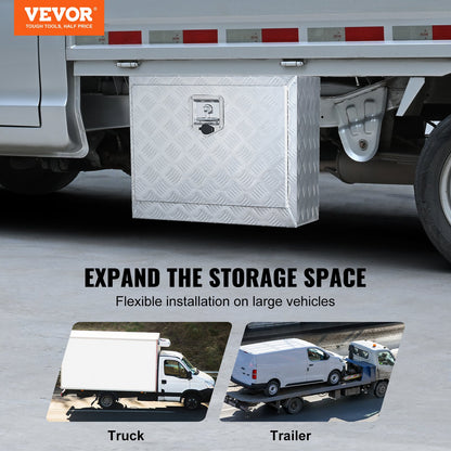 Undercarriage Truck Box, 24"×17"×18" Pickup Storage Box, Heavy Duty Aluminum Diamond Plate Tool Box with Lock and Keys, Waterproof Trailer Storage Box with T-Handle Latch for Truck, Van, Trailer