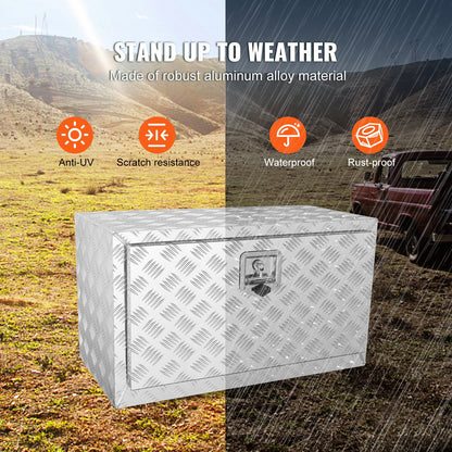 Underrede lastbilslåda, 30"×14"×16" pickup förvaringslåda, kraftig aluminium diamantplåt verktygslåda med lås och nycklar, vattentät släpvagnsförvaringslåda med T-handtagsspärr för lastbil, skåpbil, släp