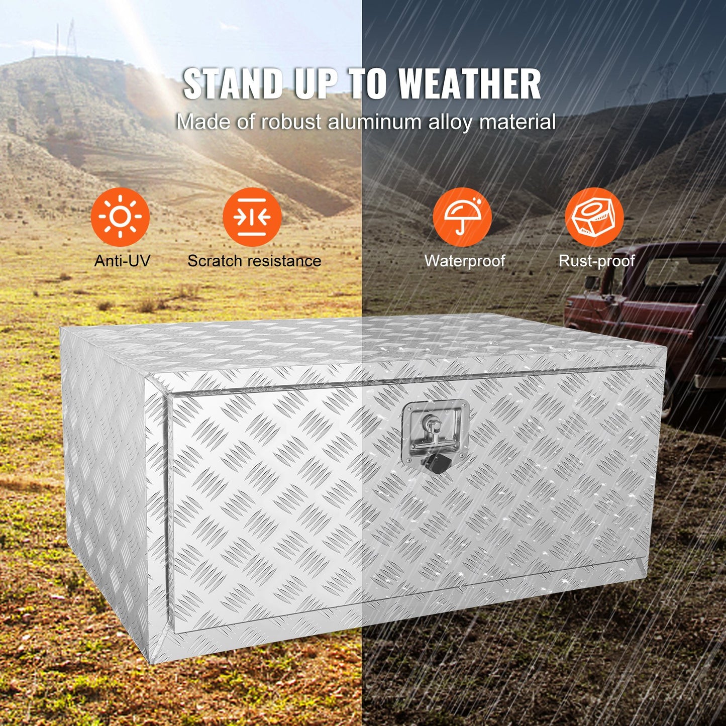 Underrede lastbilslåda, 36"×24"×24" pickup förvaringslåda, kraftig aluminium diamantplåt verktygslåda med lås och nycklar, vattentät släpvagnsförvaringslåda med T-handtagsspärr för lastbil, skåpbil, släp