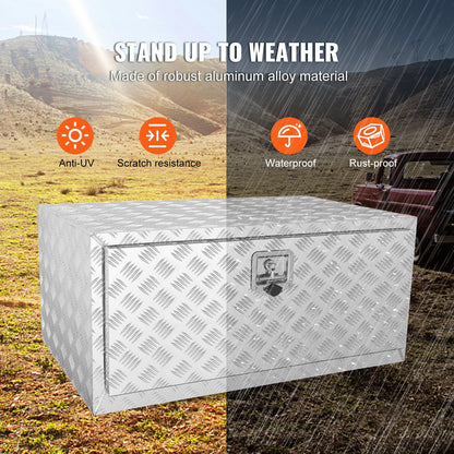 Underrede lastbilslåda, 36"×24"×24" pickup förvaringslåda, kraftig aluminium diamantplåt verktygslåda med lås och nycklar, vattentät släpvagnsförvaringslåda med T-handtagsspärr för lastbil, skåpbil, släp