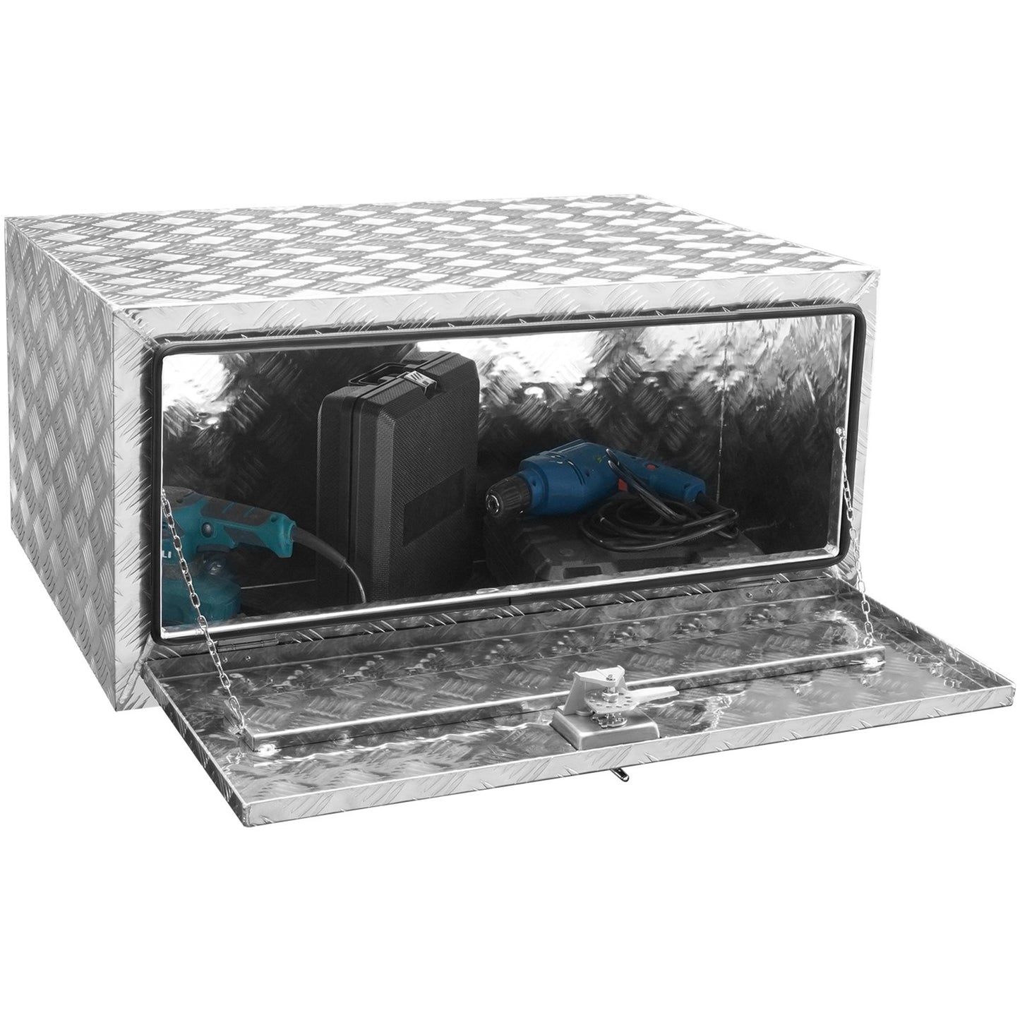 Underrede lastbilslåda, 36"×24"×24" pickup förvaringslåda, kraftig aluminium diamantplåt verktygslåda med lås och nycklar, vattentät släpvagnsförvaringslåda med T-handtagsspärr för lastbil, skåpbil, släp
