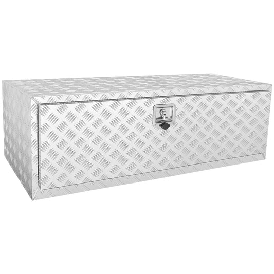 Underredet lastbilslåda, 48"×24"×24" pickupförvaringslåda, kraftig aluminium diamantplatta verktygslåda med lås och nycklar, vattentät släpvagnsförvaringslåda med T-handtagsspärr för lastbil, skåpbil, släp