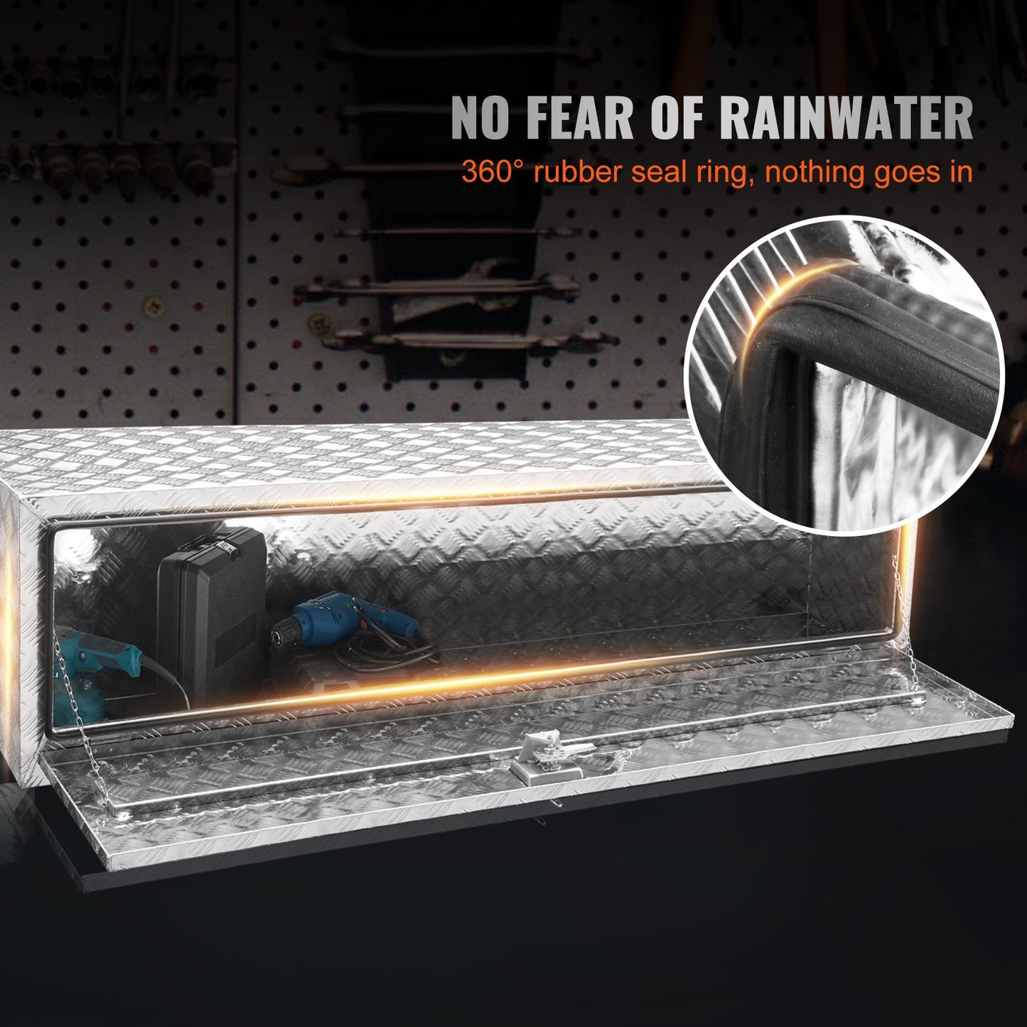 Unterwagen-LKW-Box, 60" x 24" x 24" Pickup-Aufbewahrungsbox, robuster Werkzeugkasten aus Aluminium mit Diamantplatte und Schloss und Schlüssel, wasserdichte Anhänger-Aufbewahrungsbox mit T-Griff-Verriegelung für LKW, Transporter, Anhänger