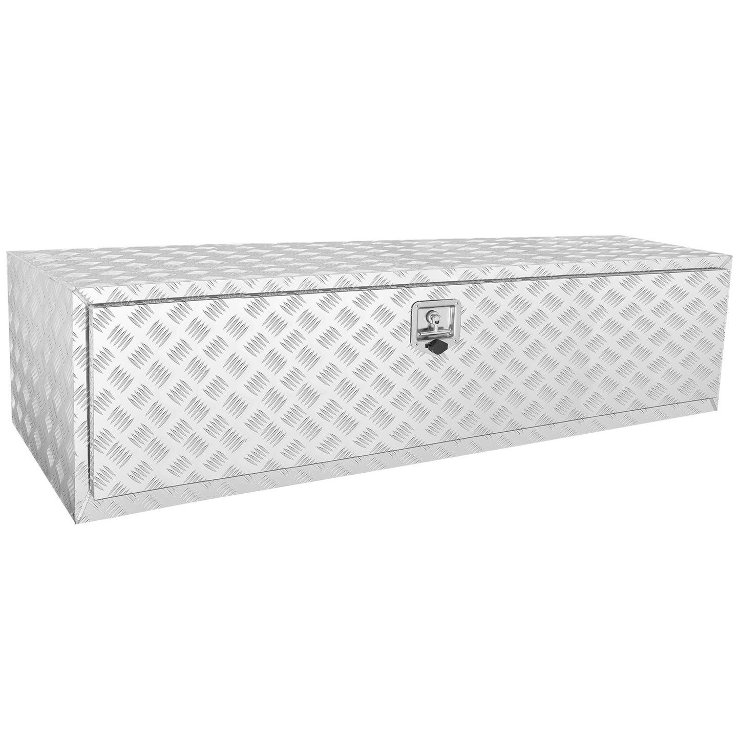 Unterwagen-LKW-Box, 60" x 24" x 24" Pickup-Aufbewahrungsbox, robuster Werkzeugkasten aus Aluminium mit Diamantplatte und Schloss und Schlüssel, wasserdichte Anhänger-Aufbewahrungsbox mit T-Griff-Verriegelung für LKW, Transporter, Anhänger