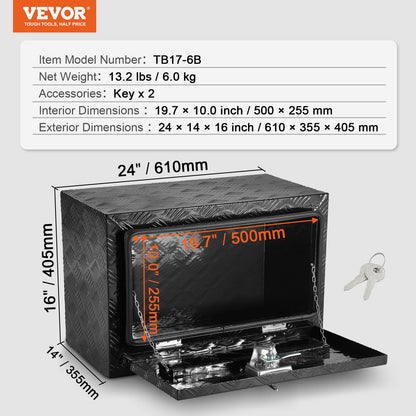 Underrede aluminium Truck Verktygslåda 24" x 14" x 16" Trailer RV Verktygsförvaring