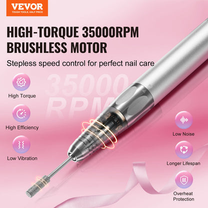 Elektrisk sladdlös nagelborrmaskin för nagel-e-filmaskin 35000RRM borstlös motor