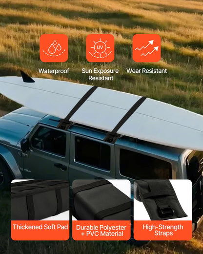 Soft Roof Rack Pads 33in 176lbs Lastkapacitet för kajak Kanot Surfboard Bagage