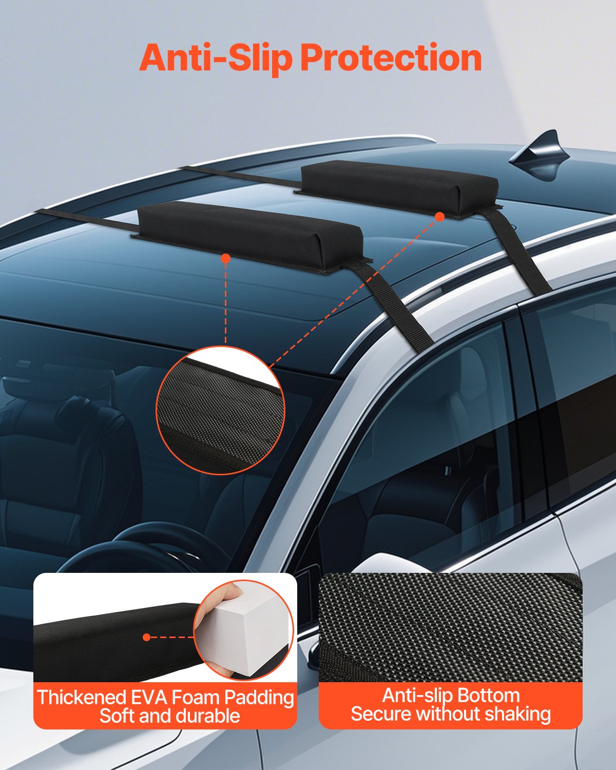 Soft Roof Rack Pads 15.5 Inch 176lbs Load Capacity for Kayak Surfboard