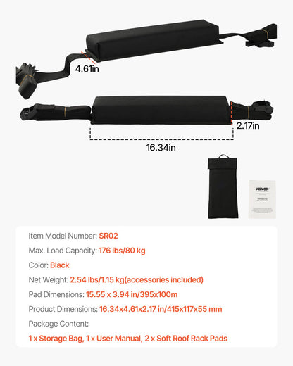 Soft Roof Rack Pads 15.5 Inch 176lbs Load Capacity for Kayak Surfboard