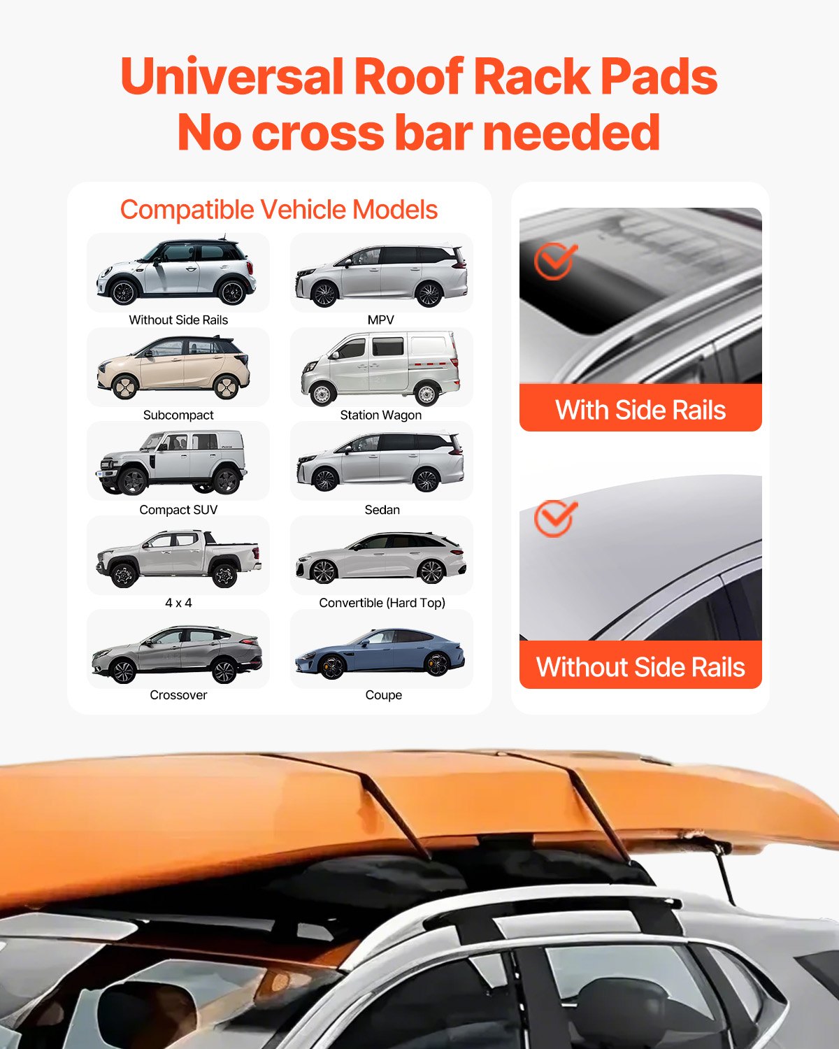 Soft Roof Rack Pads 31.5" Universal Car Roof Rack 176LBS Loading