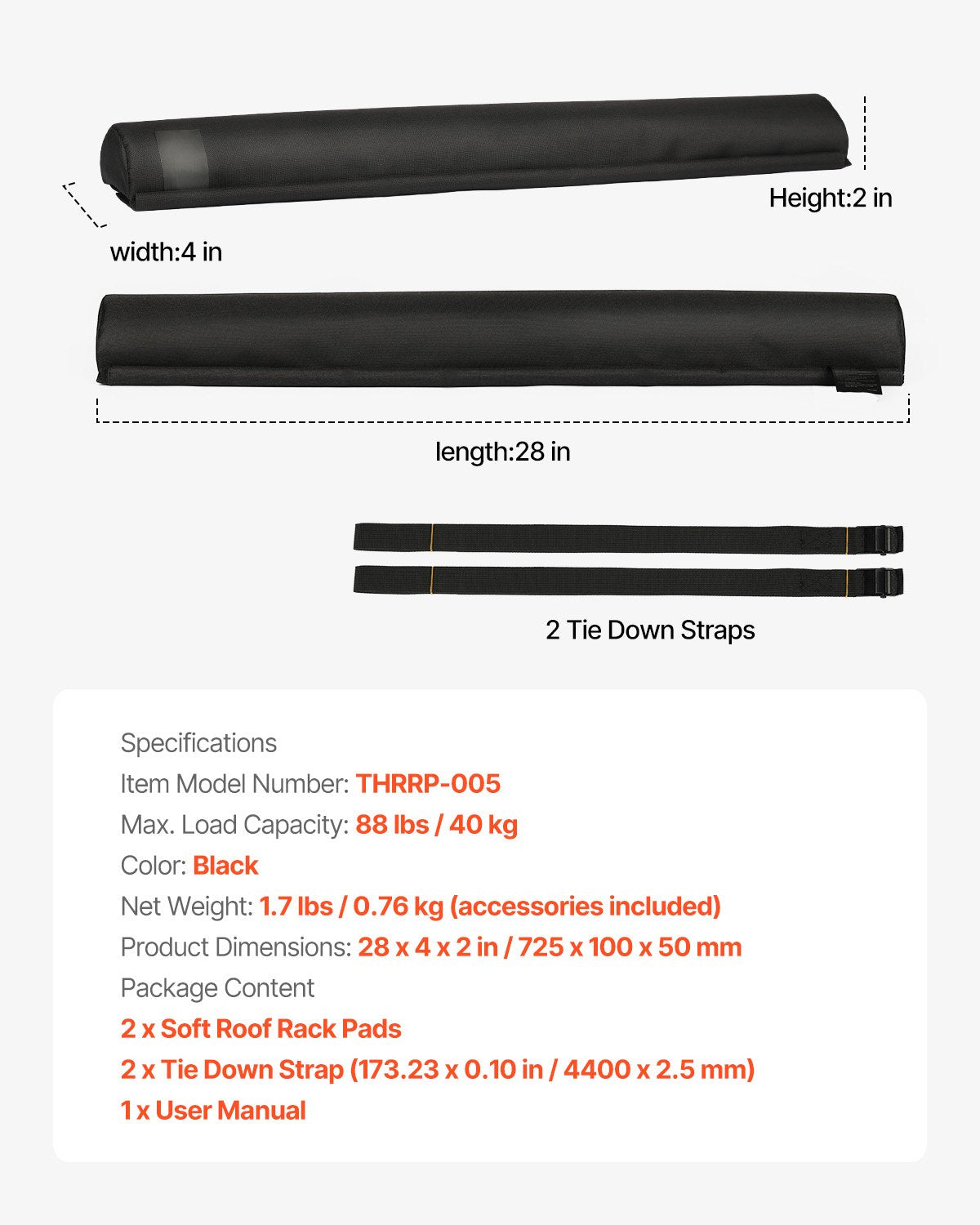 Takräckesdynor för tvärstång 88lbs lastkapacitet för kajaksurfbräda