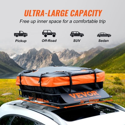 Takräcke lastkorg, 130,5 x 91,5 x 12,7 cm takräcke lasthållare med 15 Cu Ft vattentät lastväska, 90 kg kapacitet Universal stativhållare för SUV, lastbil