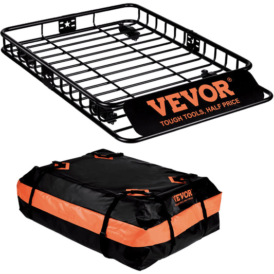 Takräcke lastkorg, 130,5 x 91,5 x 12,7 cm takräcke lasthållare med 15 Cu Ft vattentät lastväska, 90 kg kapacitet Universal stativhållare för SUV, lastbil