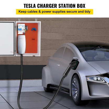 Tesla Laddningsstation Box, 28" x 20" x 10", Utomhus kabelbox Laddbox Kabelorganisatör, IP32 Vattentät Dammtät Cool Roll Steel Elbox, för Tesla Wall Connector