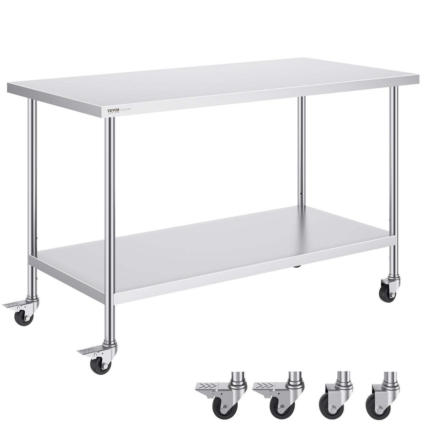 Edelstahl-Arbeitstisch, kommerzieller Vorbereitungstisch, 76,2 x 152,4 cm, mit 4 Rädern