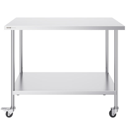 Edelstahl-Arbeitstisch, kommerzieller Vorbereitungstisch, 76,2 x 152,4 cm, mit 4 Rädern
