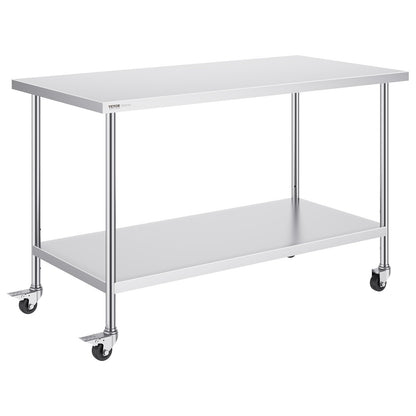 Edelstahl-Arbeitstisch, kommerzieller Vorbereitungstisch, 76,2 x 152,4 cm, mit 4 Rädern
