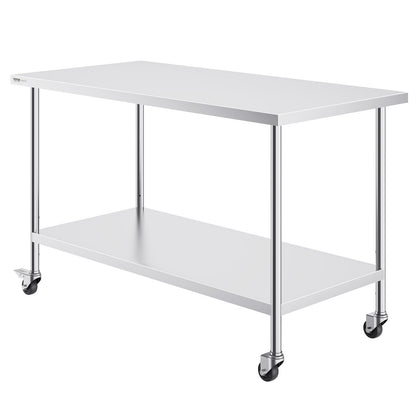 Edelstahl-Arbeitstisch, kommerzieller Vorbereitungstisch, 76,2 x 152,4 cm, mit 4 Rädern
