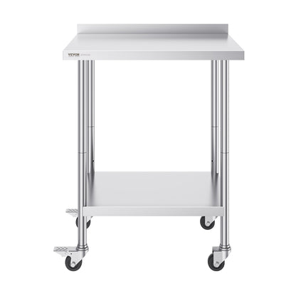 Stainless Steel Work Table Commercial Dining Table 24"x30" with Wheels