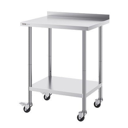 Stainless Steel Work Table Commercial Dining Table 24"x30" with Wheels