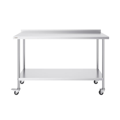 Stainless Steel Work Table Commercial Dining Table 24"x60" with Wheels