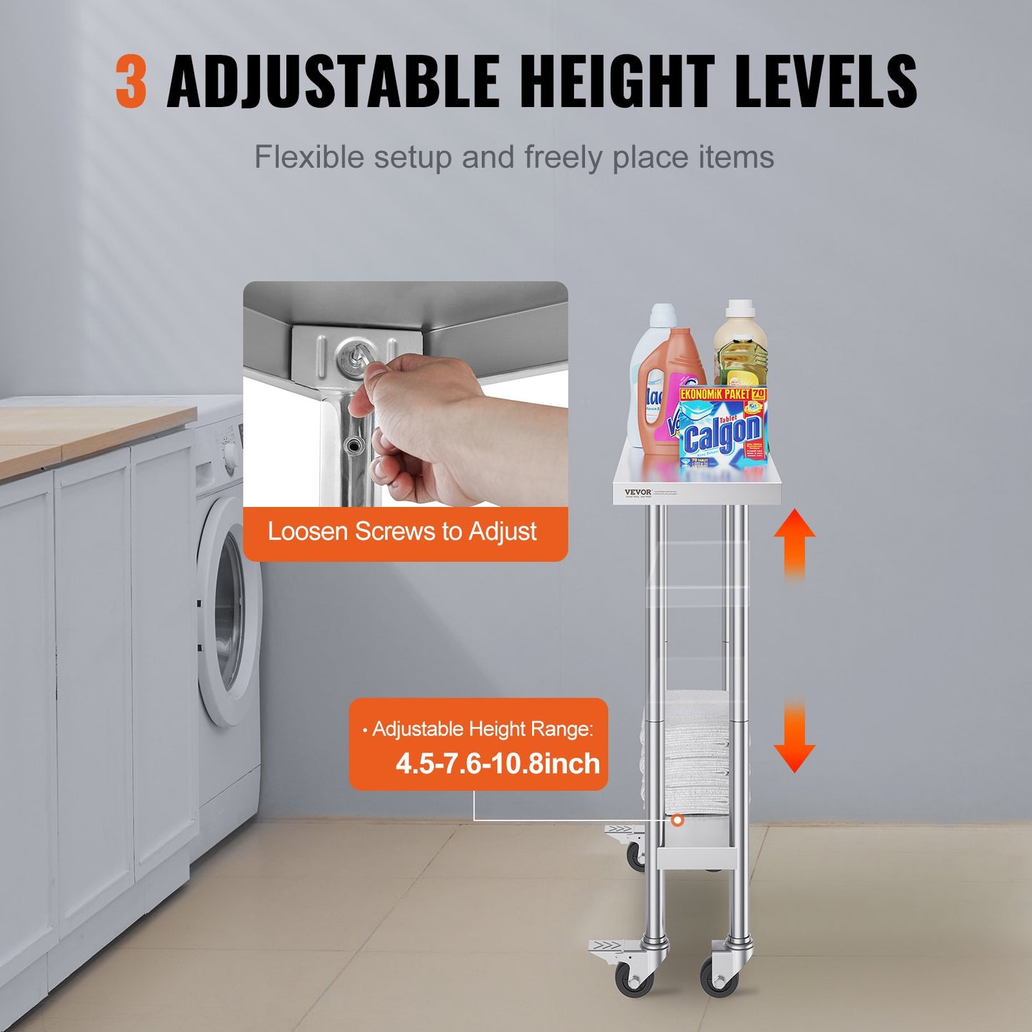 Arbetsbord i rostfritt stål Kommersiellt förberedande bord 30x12 tum med 4 hjul