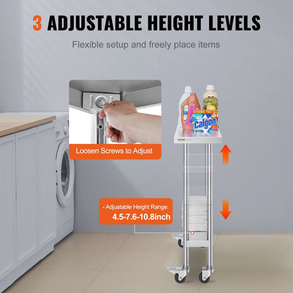 Arbetsbord i rostfritt stål Kommersiellt förberedande bord 30x12 tum med 4 hjul