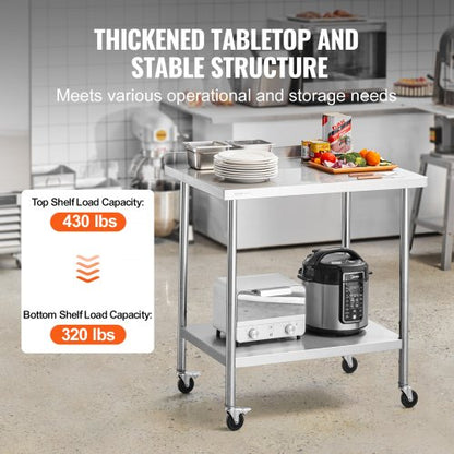 Stainless Steel Work Table Commercial Food Prep Table 24"x36" with Wheels | EU