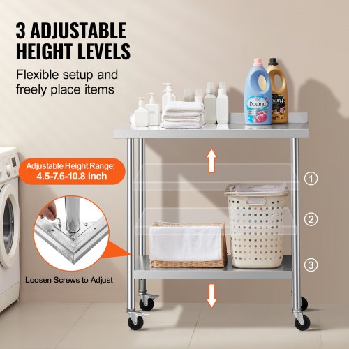 Stainless Steel Work Table Commercial Food Prep Table 24"x36" with Wheels | EU