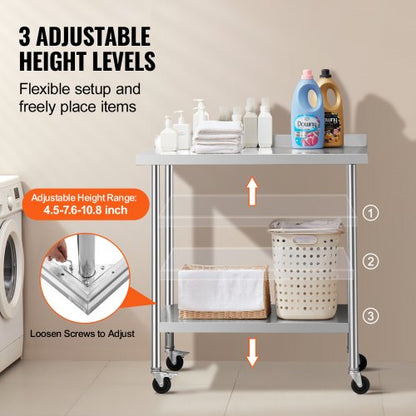 Stainless Steel Work Table Commercial Food Prep Table 24"x36" with Wheels | EU