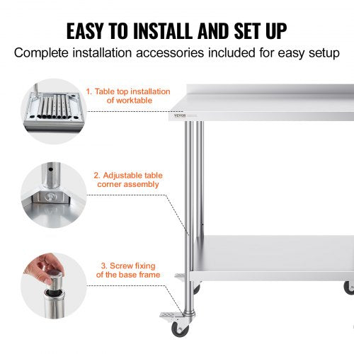 Stainless Steel Work Table Commercial Food Prep Table 24"x36" with Wheels | EU