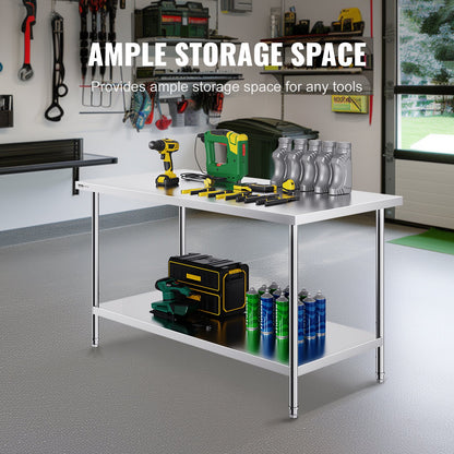 Arbeitsvorbereitungstisch aus Edelstahl, gewerblicher Arbeitstisch, Lebensmittelzubereitung, 30 x 60 x 34 Zoll