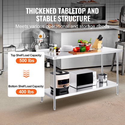Arbetsbord i rostfritt stål Kommersiella kök Arbetsbord för matlagning 24"x60