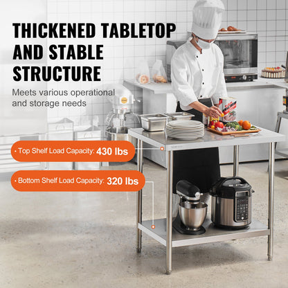 Rostfritt stål Arbetsförberedande bord Kommersiellt arbetsbord Matförberedelser 24x36x34in