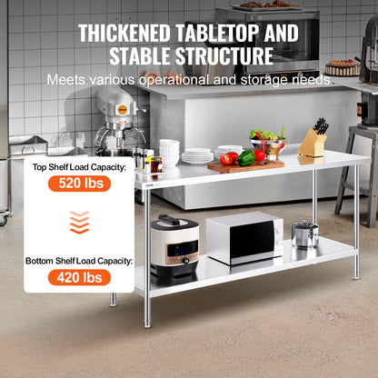 Arbetsbord i rostfritt stål Kommersiella kök Arbetsbord för matlagning 24"x72