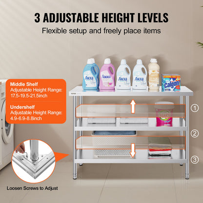 Matberedningsbord i rostfritt stål Kommersiellt kök Arbetsbord 18"x48