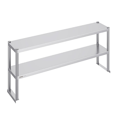 Double stainless steel overhead shelf 2-tier 12"x60" for prep table