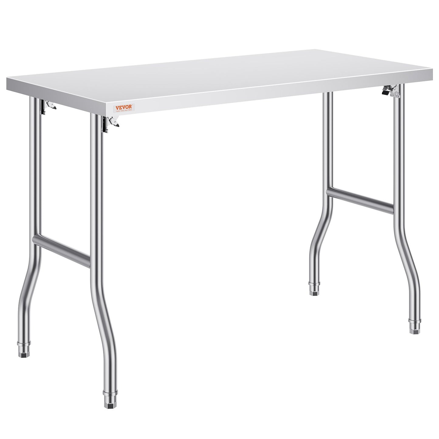 Kommerzieller Arbeitstisch, Arbeitsstation, 48 x 24 Zoll, klappbarer kommerzieller Vorbereitungstisch, robuster, klappbarer Edelstahl mit 300 kg Tragkraft, Küchenarbeitstisch, silberne Kücheninsel aus Edelstahl