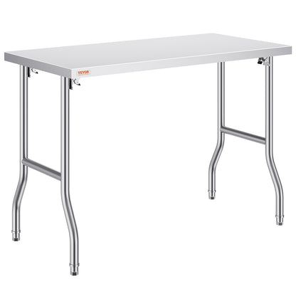 Kommerzieller Arbeitstisch, Arbeitsstation, 48 x 24 Zoll, klappbarer kommerzieller Vorbereitungstisch, robuster, klappbarer Edelstahl mit 300 kg Tragkraft, Küchenarbeitstisch, silberne Kücheninsel aus Edelstahl