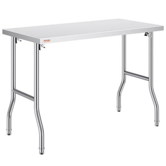 Commercial Arbetsbord Arbetsstation 48 x 24 tums hopfällbart kommersiellt förberedande bord, kraftigt fällbart rostfritt stål med 661 lbs belastning, köksarbetsbord, Silver Rostfritt stål Kitchen Island